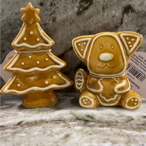 Christmas Gingerbread ceramic dog and tree figures
